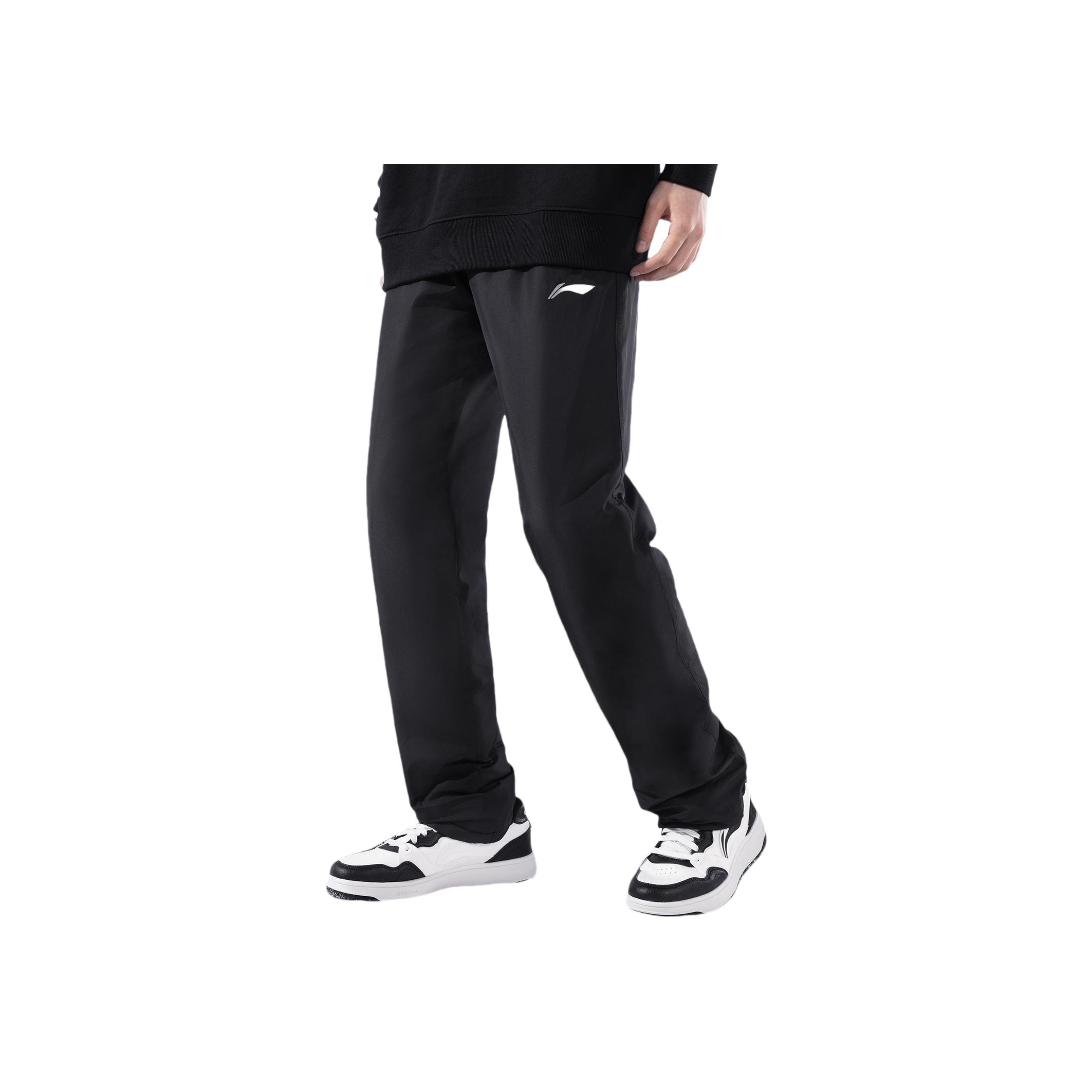 

Удобные прямые хлопковые брюки с логотипом бренда Li Ning в стиле минимализма и средней посадкой, унисекс, черные YKMU021-1 XL