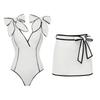 1011 European and American Swimwear New Black and White Color Matching Sweet Girl Bow One-piece Swimsuit Women's Popular Black Skirt