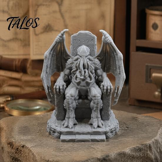 Nischen-Hobbyisten-Geschenke 3D-gedruckter Thron Cthulhu-Statue, Gotische Harzfigur für Regal & Schreibtisch Detaillierte Fledermausflügel-Skulptur Dekoration, Tentakelmonster