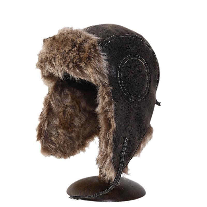 Winter Warm Pilot Style Fleece Lined PU Leather Beanie Hat Men Women Windproof Oversized Headwear
