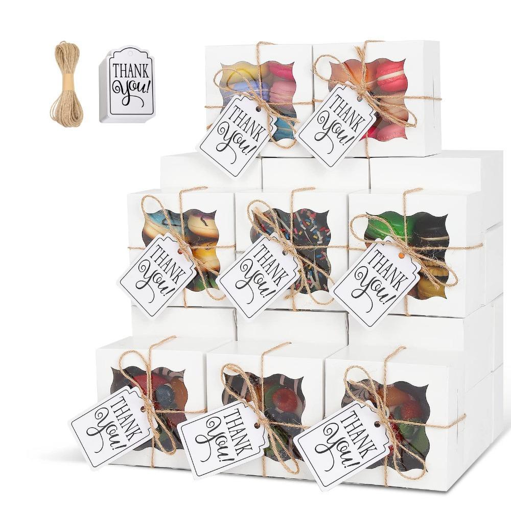 10pcs Treat Boxes with Window Gift Box with Tag and Rope Kraft Paper Red Gift Packing Box for Easter Weddings Parties Soap DIY