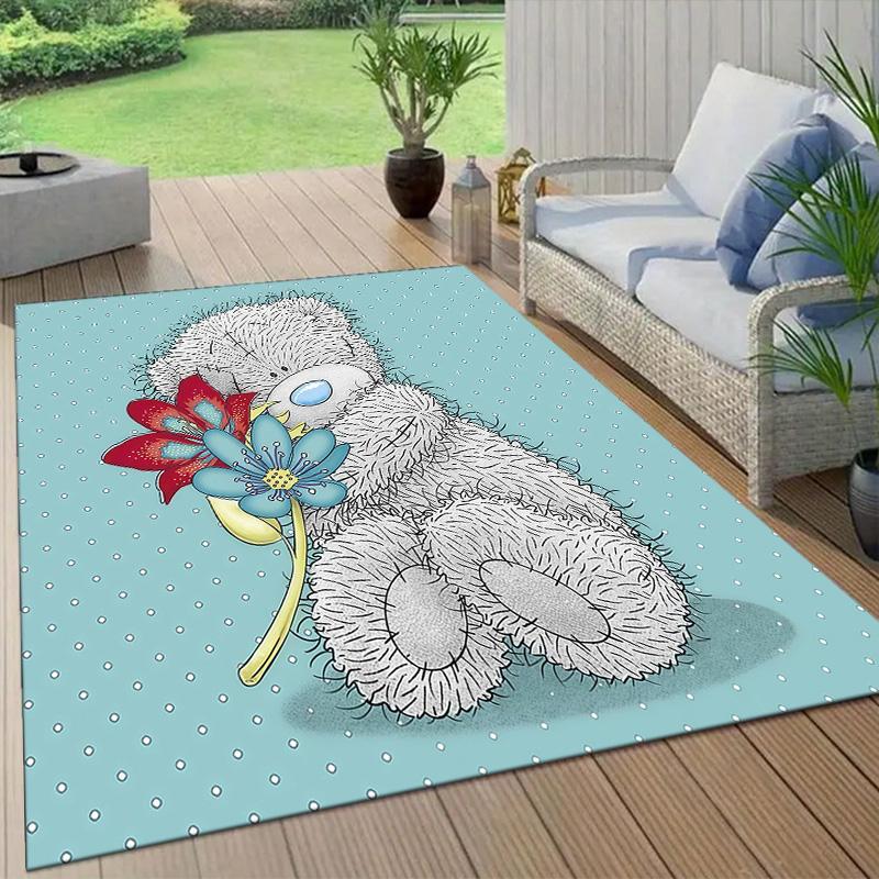 Tatty Teddy2 Flannel Pattern Square Carpet,Area Rug,Carpet Rug for Living Room Bedroom Sofa Playroom Decor,Non-slip Floor Mat