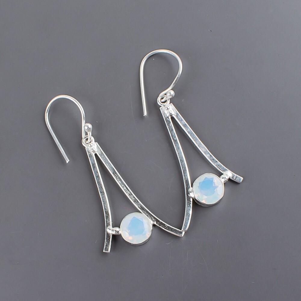 Milky Opal Gemstone 925 Sterling Silver Jewelry Earrings 1.45" For Women Gift EE-66-13