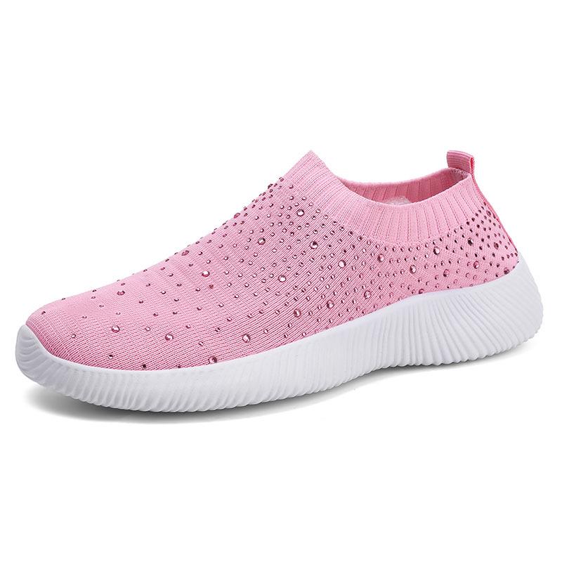 Plus Size Rhinestone Stretch Sock Women's Flyknit Casual Shoes - Lightweight & Breathable MD Sole