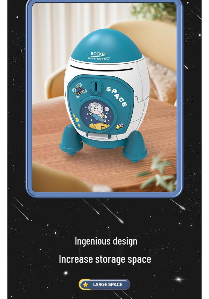 Cartoon Rocket Spaceship Piggy Bank - Large Capacity Savings Jar for Kids