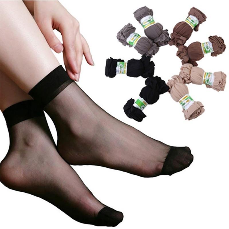 10 paia di calzini sexy elastici setosi trasparenti sottili calze corte calzini casual da donna tinta unita