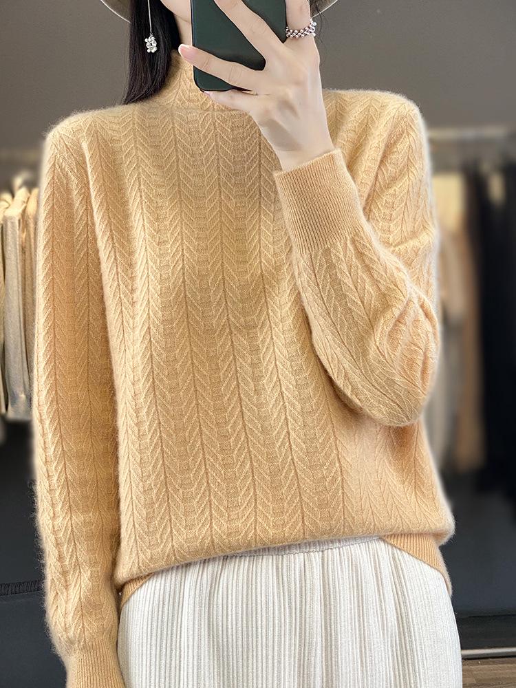Women's Autumn/Winter Lightweight Wool Basketweave Long Sleeve Top