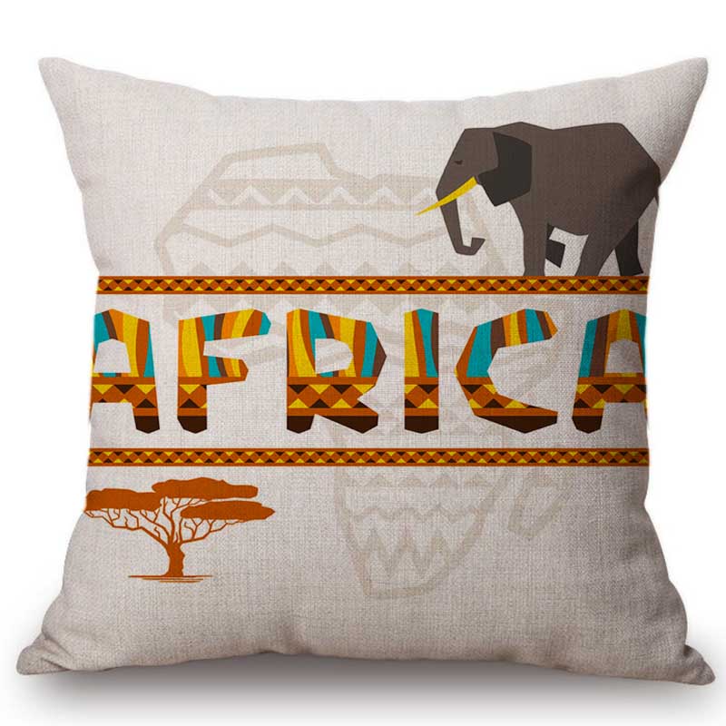 Nordic Africa Style Elephant Lion Mask Spear Art Sofa Decoration Pillow Case Cotton Linen Animal Exotic Car Pillow Cushion Cover