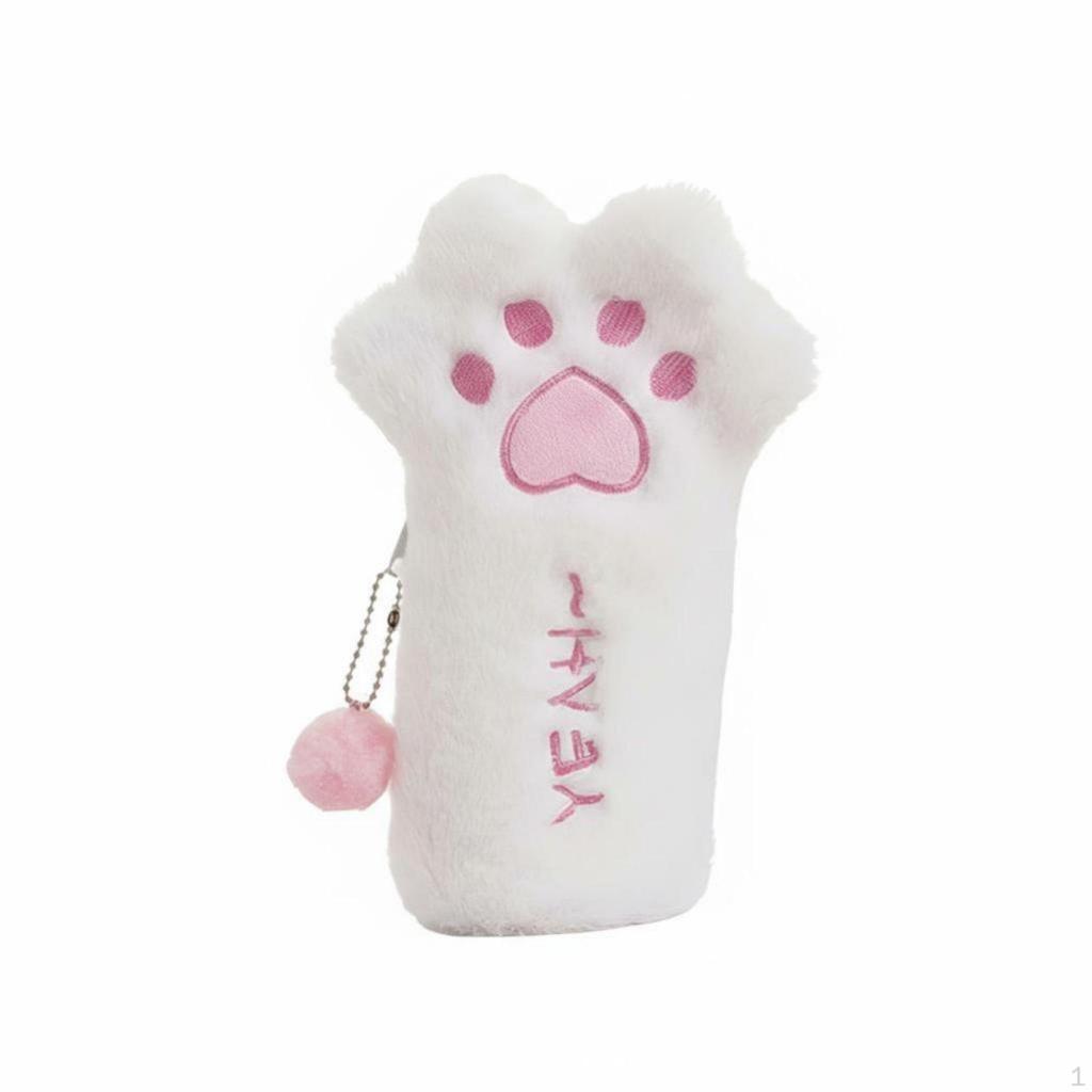 Cartoon Cat Paw Plush Pencil Case, Large Capacity, Cute Storage Bag, Girls