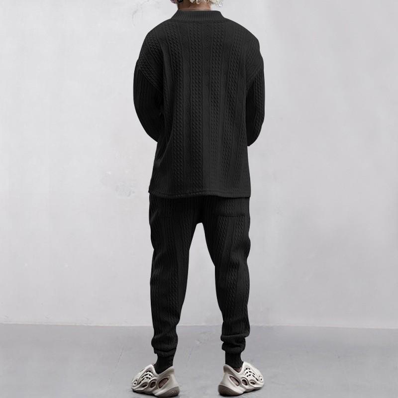 Men's Versatile Jacquard Knit Sweater and Casual Long Pants Set