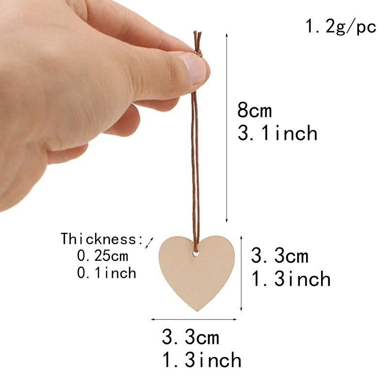 100pcs Christmas Wooden Heart Hanging Ornament Christmas Tree Hanging Pendant Decor DIY Craft