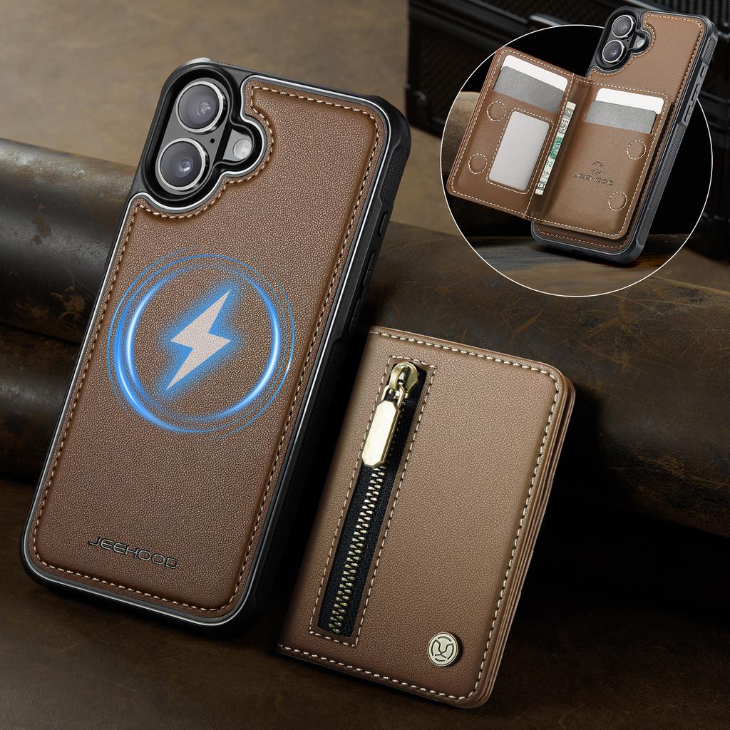 2 In 1 Detachable Magnetic Zipper Leather Cards Solt Wallet Case For iPhone 17 Pro Max 16 Plus 15 14 13 12 11 Phone Bag Cover