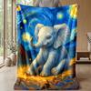 Elephant In Van Gogh Style Night Theme Blanket Lightweight Warm Flannel Blanket Decorative Throw Blanket for Home Decoration