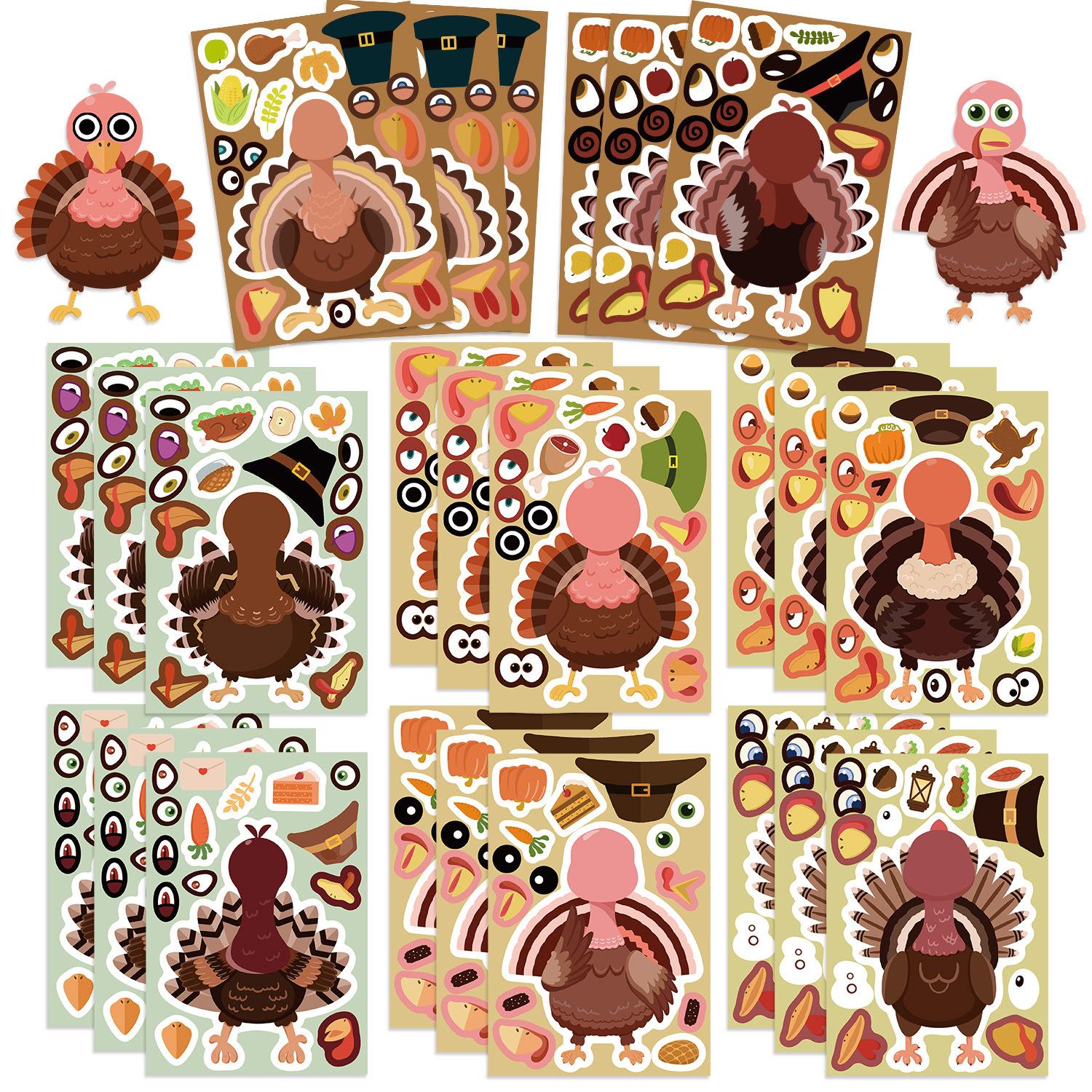

8 Cartoon Thanksgiving Make A Face Collage Hands-on DIY Mobile Phone Case Laptop Decoration