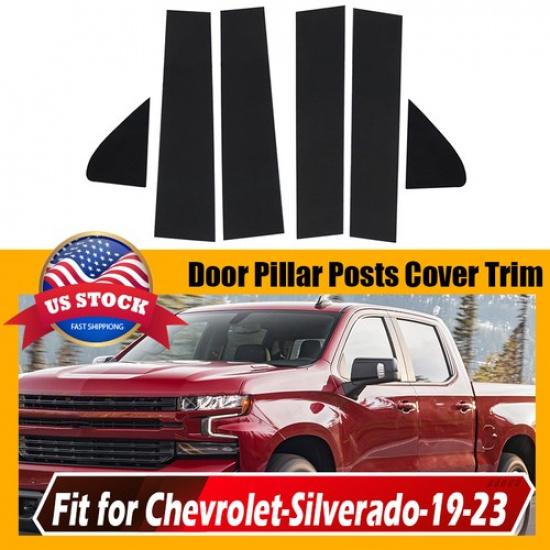 Gloss Black Pillar Posts Window Trim For CHEVY Silverado GMC Sierra 1500 2019-24