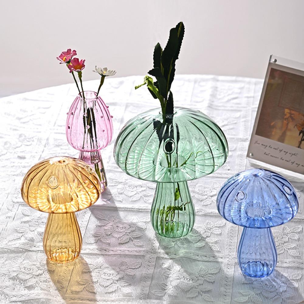 Home Decor Household Mushroom Shape Flower Bottle Aromatherapy Bottle Glass Vase Desktop Ornament
