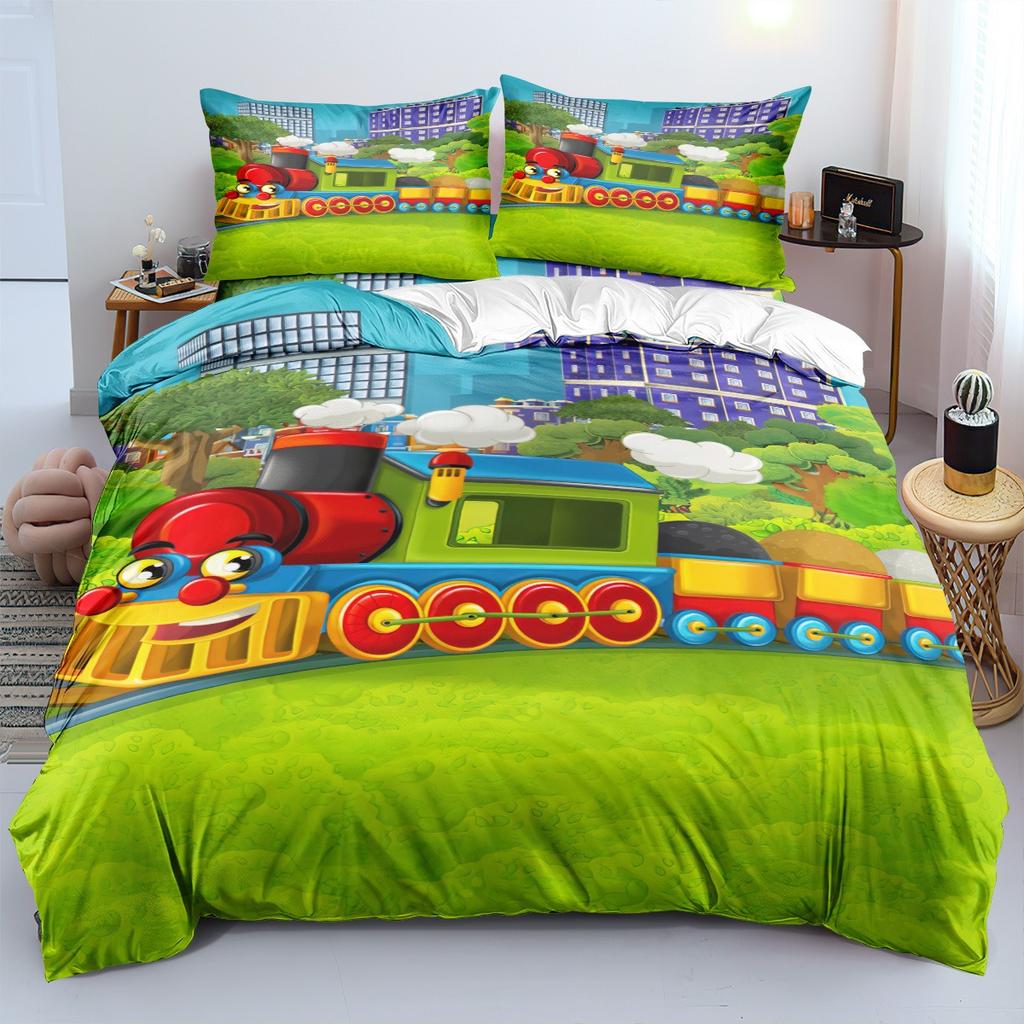 Bedding Set Cartoon Train Farm Duvet Cover Set Double Full Size Queen Bed King Size Duvet Cover Pillowcase Gifts for Kids