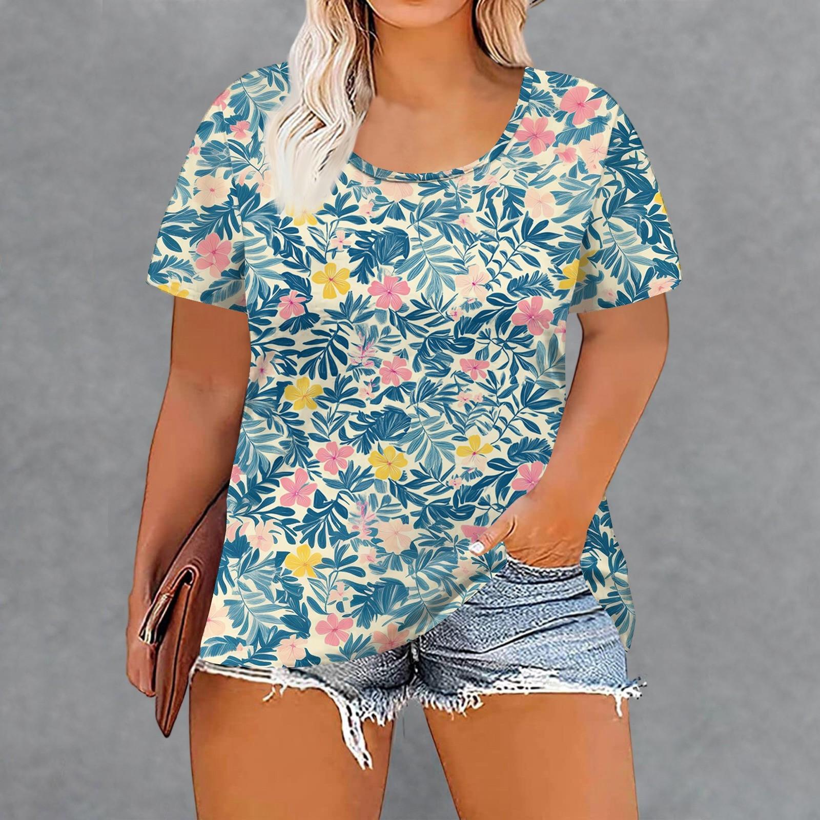 Women s Fashion Casual Summer Plus Size  Print Tops XL