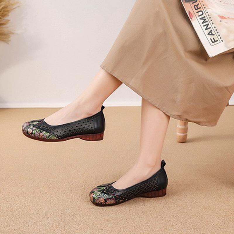 Pravá kůže Měkká podrážka Baleríny na jaro a léto, Protiskluzové Děrované Prodyšné Kožené Měkké Podrážky Mokasíny