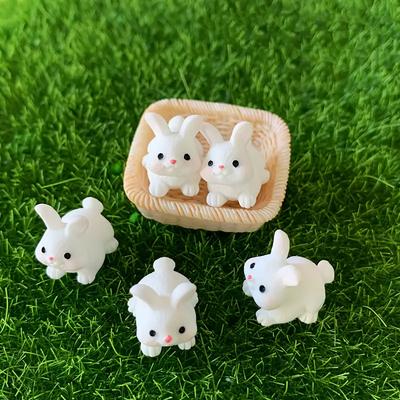 5Pcs Mini Resin Rabbit Miniatures, Cute Bunny Animals Figurines for Fairy Garden Micro Landscape Home DIY Craft Decoration