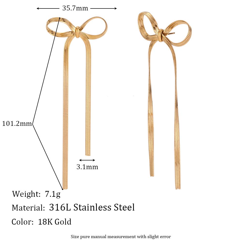 MamacitaSlay Elegant Lovely Blade Chain Bow Gold Silver Color Earrings 2026 Trend Waterproof Stainless Steel Jewelry Lady Gift