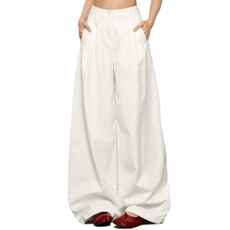 WTEMPO White Wide Leg Denim Pants, Women's High Waisted Loose Oversized Pants
