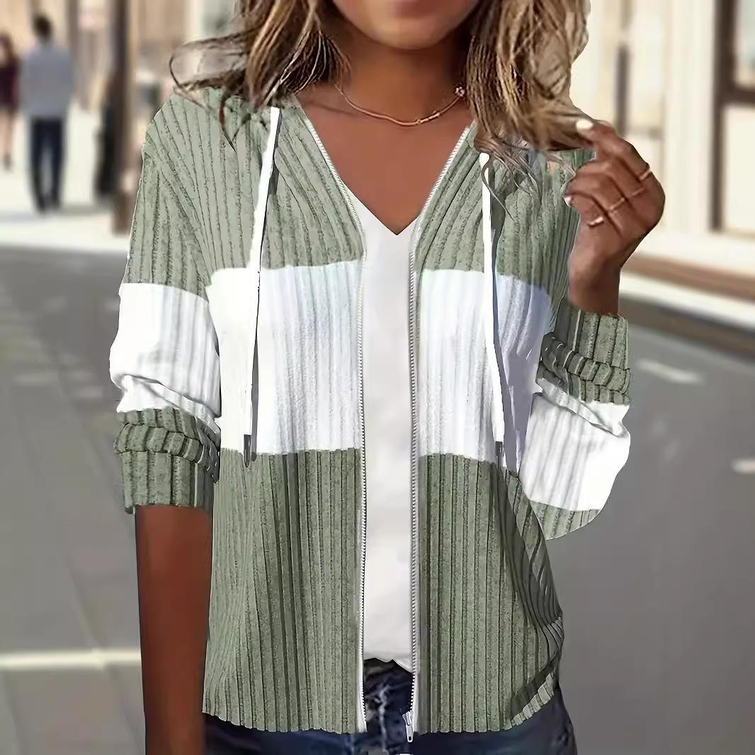 2026 Spring and Autumn Color Blocked Zipper Drawstring Hoodie Casual Long Sleeve Ribbed Knitted Sweatshirt Long Sleeve Sportswear S светло-зеленый 2900₽