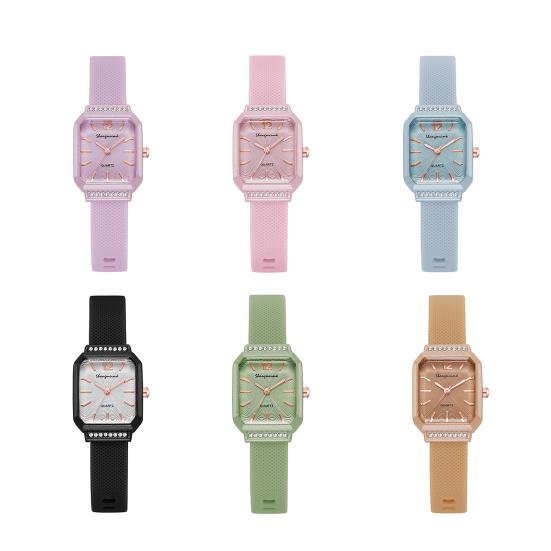 Damen Silikon Uhr Quadratisches Zifferblatt Strass Minimalistisch Kleid Quarz Armbanduhr Uhr für Freizeit Formell Büro Party