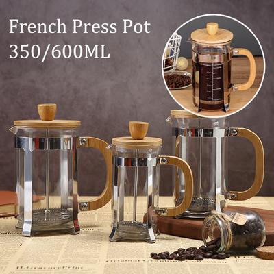 350/600 ml Reise-French-Press-Kaffeemaschine mit Filter, hitzebeständiges Borosilikatglas, Verbrühungsschutzgriff, für Teekanne und Espresso