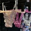 Pfirsichfarbene Spitzenborte Niedrige Taille Damenunterwäsche - Süßes, Sexy und Cooles Dopamin-Farbblock-Design