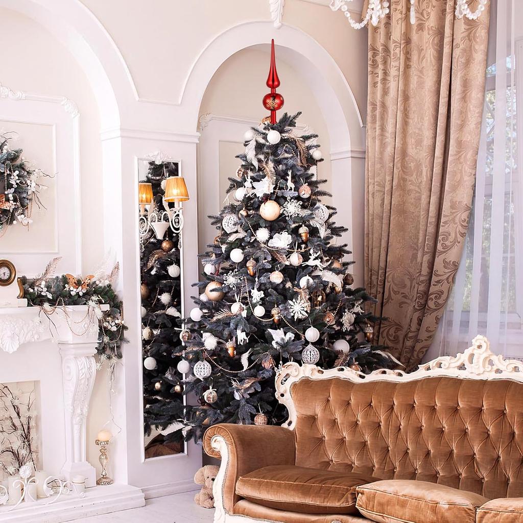 NUOBESTY Red Christmas Tree Topper Glass Finial Tree Topper Small Blown Glass Xmas Finials Vintage Hand- Painted Treetop Christmas Ornaments