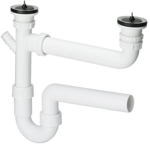 Drain set for double sinks with pipe siphon 6/4"x50 plastic