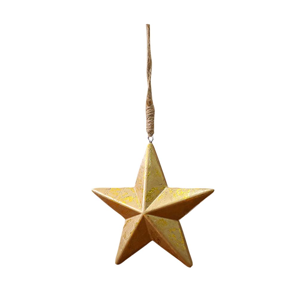 Wooden Golden Five-pointed Star Pendant For Christmas Tree Decoration, Classic Festive Christmas Party Decoration