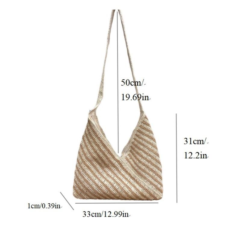 

New striped straw bag shoulder hand-woven bag women s large-capacity messenger tote bag seaside vacation beach bag magnetic buckle