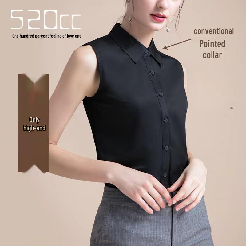 Damska biała koszula bez rękawów odporna na gniecenie - Profesjonalna wyszczuplająca warstwa bazowa z kołnierzykiem ze szpicami, Moda letnia