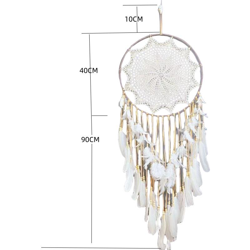 Nordic Feather Wind Chime Dream Catcher: Creative Crochet Hanging Ornament for Home or Wedding Decor.