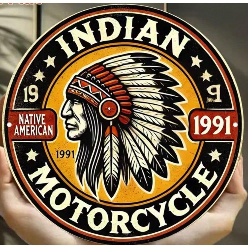 

Винтажное металлическое настенное искусство Indian Motorcycle Ретро-знак для гаража Влагостойкий алюминий 20x20