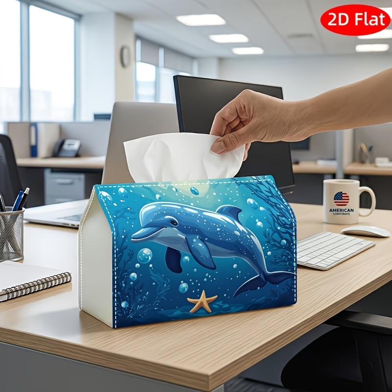 2D Flat, 1pc Tissue Box, Printed On Both Sides, Realistic Animal Tissue Box Dolphin Ocean Print, Durable Fabric Decorative Storage for Kitchen, Living
