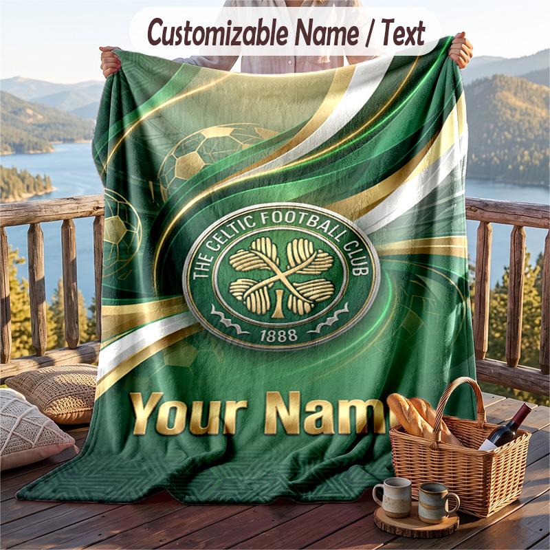Flannel Blanket Celtic FC Print Custom Name Text Soft Throw for Sofa Bed