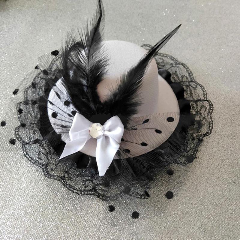 1Pc Flower Feather Headwear Hair Accessories Pearl Beaded Decor Girl Children's Fascinator Hat Hair Clips