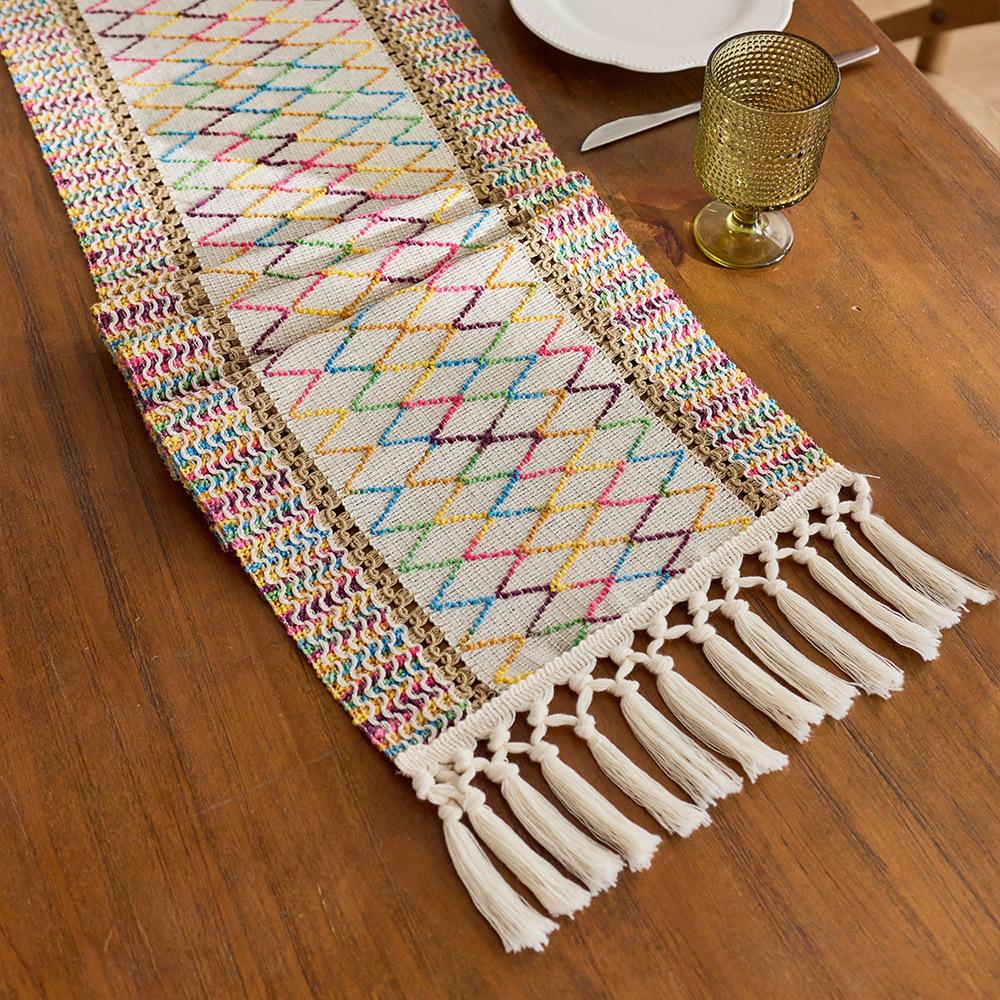 Cotton And Linen Table Flag Tassel Knotted Small Fresh Sage Green Festival Party Table Decoration Coffee Table Tablecloth Mat