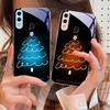White Line Christmas Tree For Samsung A73 72 71 A70 56 55 54 A53 52 51 50 42 A35 A34 33 32 31 26 25 24 23 22 30 Glass Phone Case