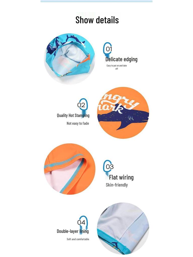 Korean Style Boys' Cartoon Shark 3-Piece Swimsuit Set: Long Sleeve, Shorts, Sunscreen, Breathable