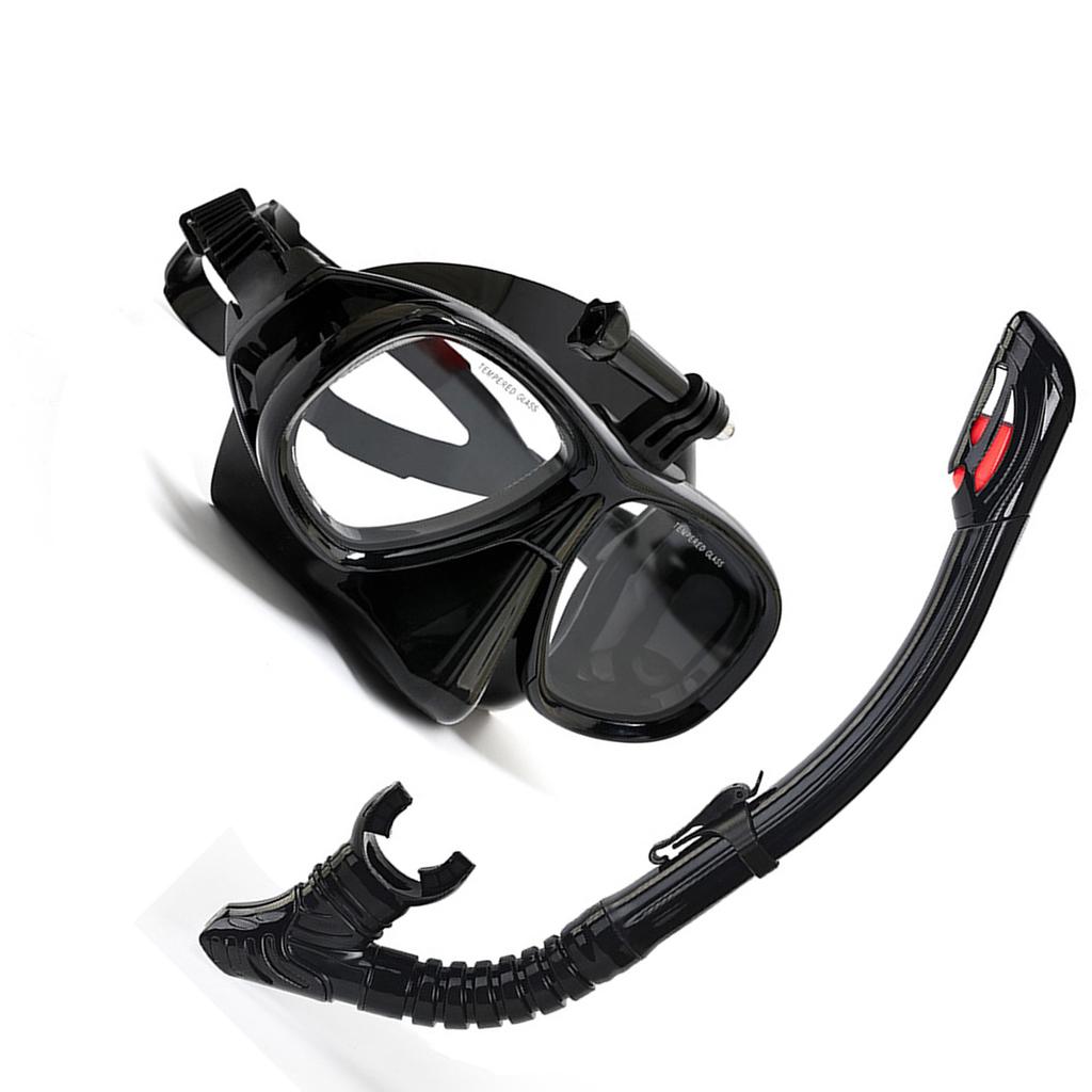Snorkeling Mask with Action Cam Mount Dry Snorkel Set Comfortable Silicone Diving Goggle for Travel Easy Breathing