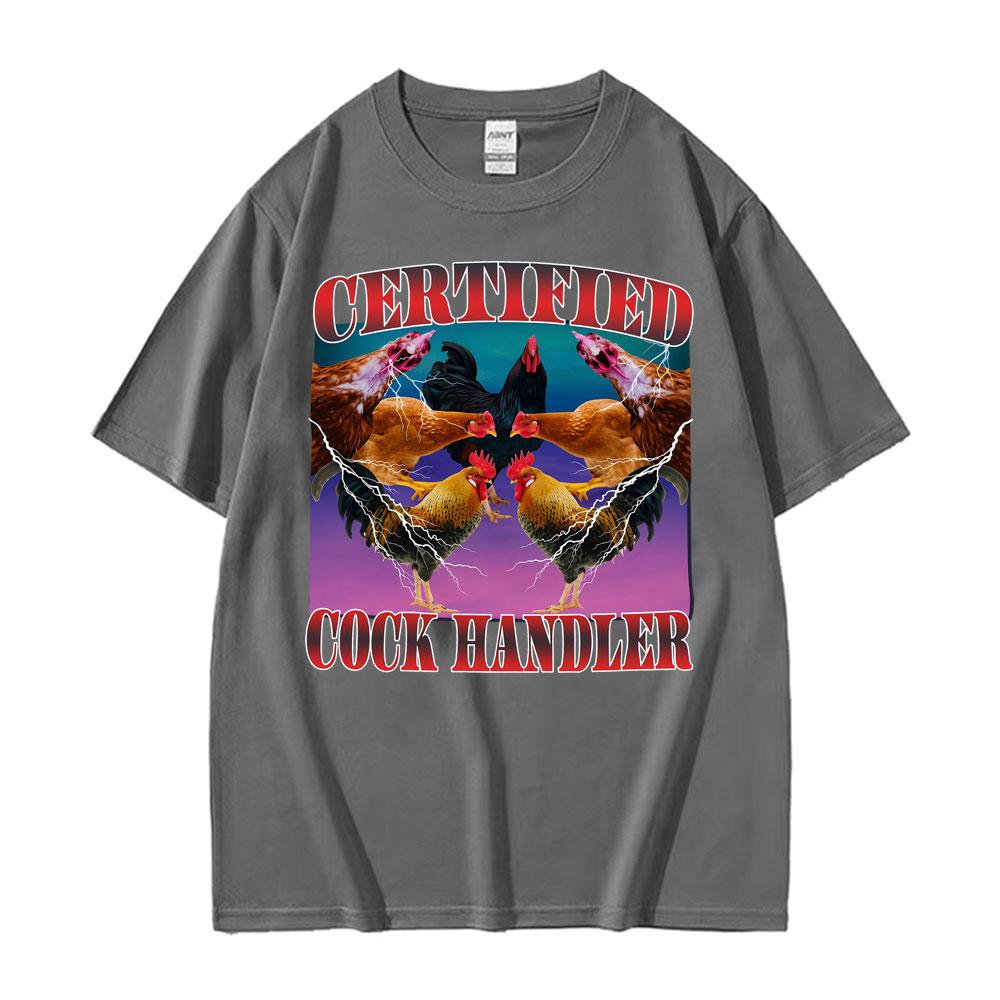 Funny Certification Rooster Processor Meme Pattern Tshirt Retro Oversized Mens Highquality Comfortable Loose Cotton Tshirt