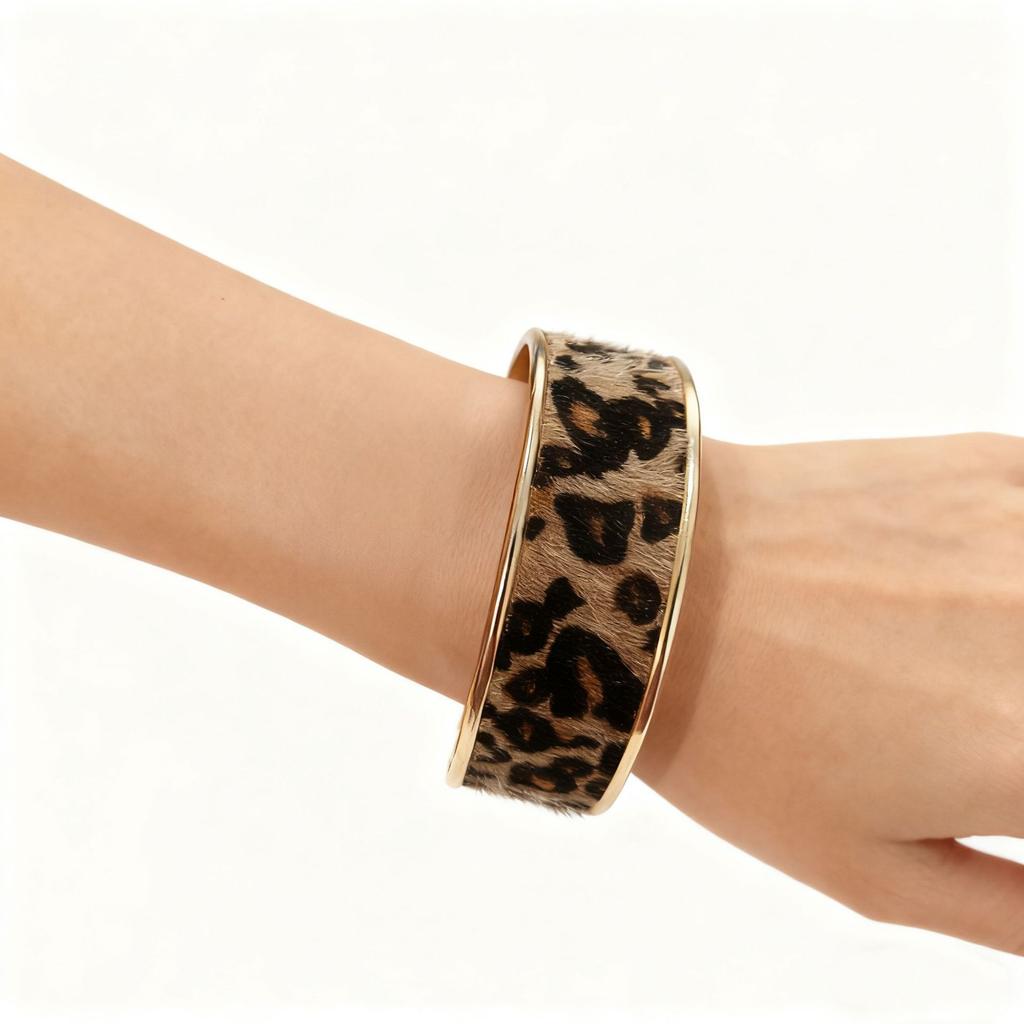 Retro Flocking Leopard Print Open Bracelet Fashionable Simple Versatile Bracelet Personalized High-End Jewelry Women