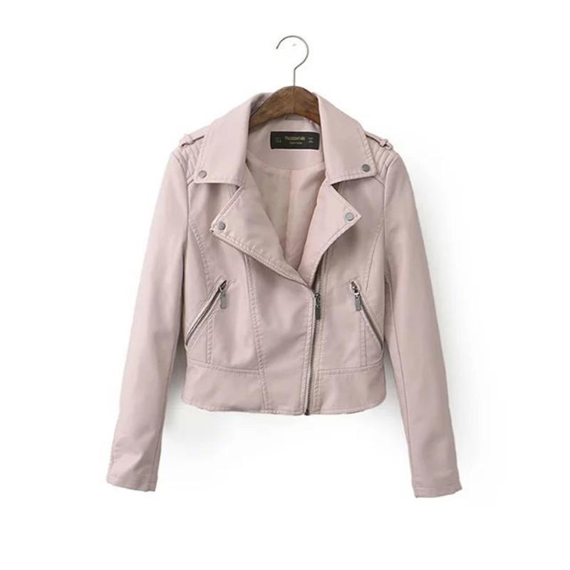 

Женская мотоциклетная куртка из искусственной кожи, короткое пальто, весна-осень на молнии, S-XL XL розовый
