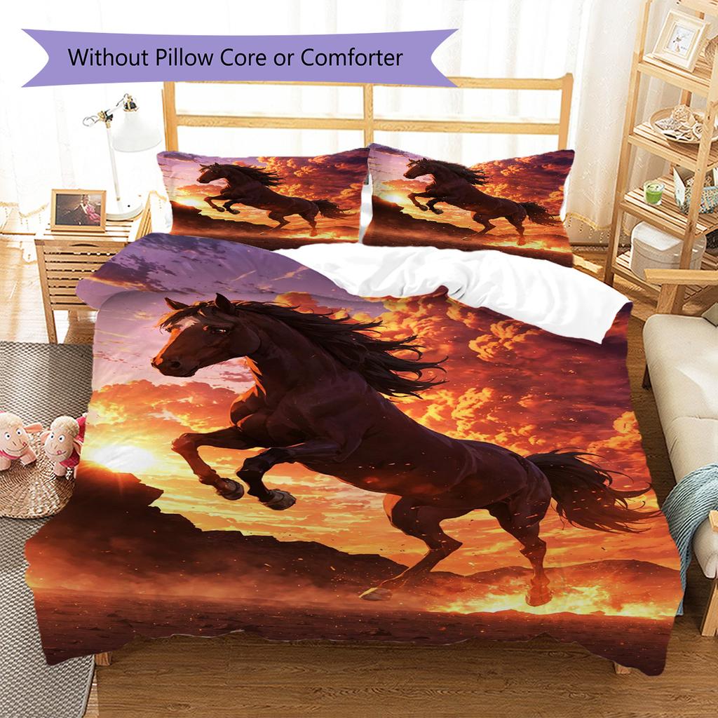 Horse Pattern Bedding Set Quilt Cover Pillowcase Home Decor Gift (1 * duvet cover + 2 * pillowcase, without core)
