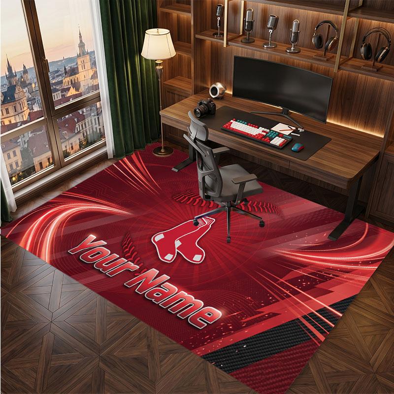 Boston Red Sox Personalized Crystal Velvet Carpet, Customized Name Text Soft Anti‑Slip Rug for Living Room Bedroom