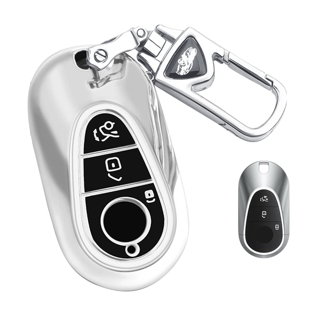LETINGFAR Key Case for Mercedes-Benz Smart Key Case Key Cover TPU 3 Buttons Key Holder S350l Compatible Key Case, Silver BENZ2-3J-JH-TPU-12
